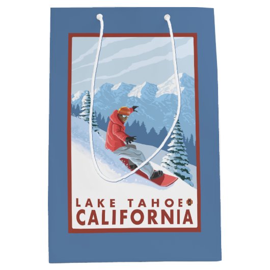 Snowboarder Scene - Lake Tahoe, Californië Medium Cadeauzakje (Voorkant)
