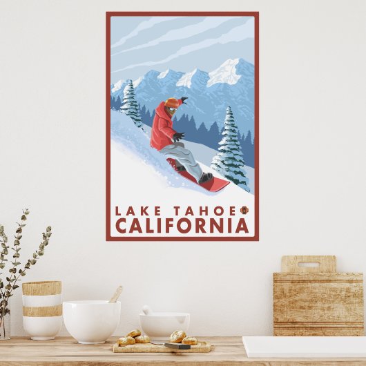 Snowboarder Scene - Lake Tahoe, Californië Poster (Keuken)