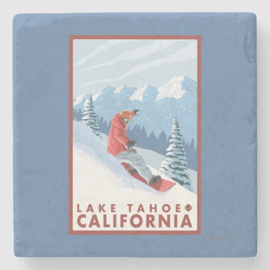 Snowboarder Scene - Lake Tahoe, Californië Stenen Onderzetter (Voorkant)
