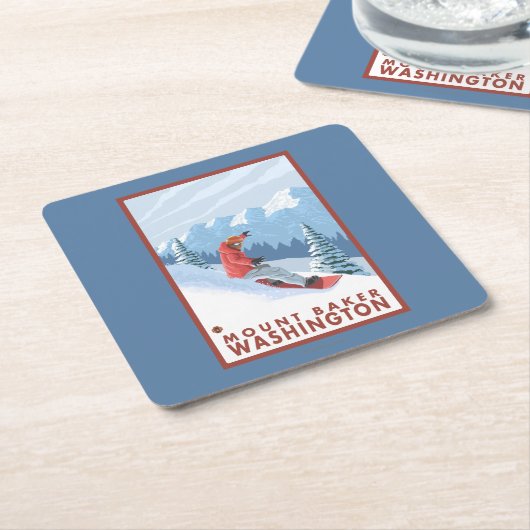 Snowboarder Scene - Mount Baker, Washington Kartonnen Onderzetters (Schuin)
