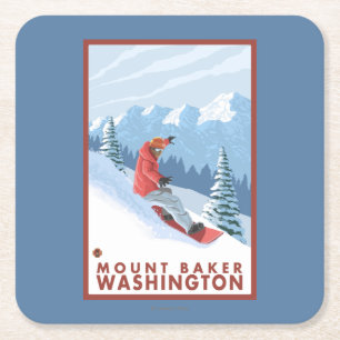 Snowboarder Scene - Mount Baker, Washington Kartonnen Onderzetters