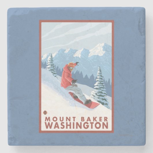 Snowboarder Scene - Mount Baker, Washington Stenen Onderzetter (Voorkant)