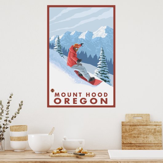 Snowboarder Scene - Mount Hood, Oregon Poster (Keuken)