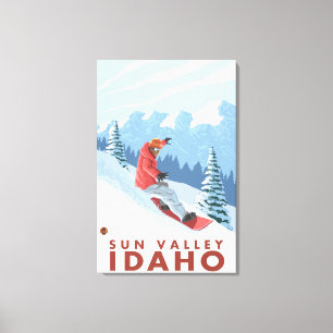 Snowboarder Scene - Sun Valley, Idaho Canvas Afdruk