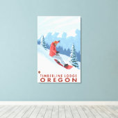 Snowboarder Scene - Timberline Lodge, Oregon Canvas Afdruk (Insitu (Houten vloer))