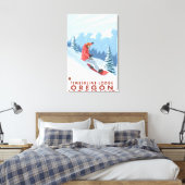 Snowboarder Scene - Timberline Lodge, Oregon Canvas Afdruk (Insitu (Slaapkamer))