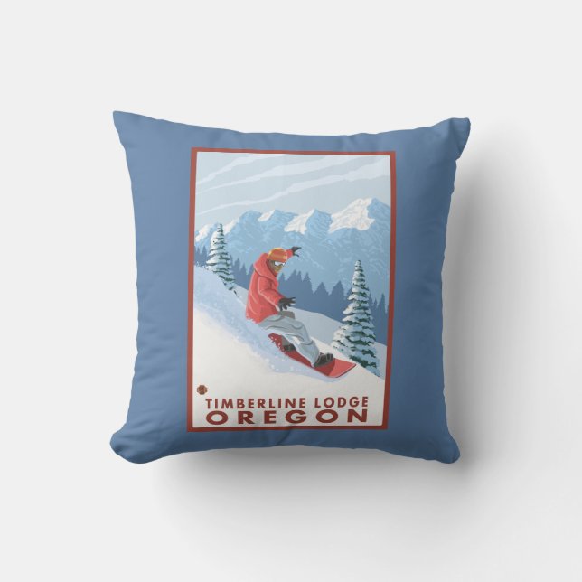 Snowboarder Scene - Timberline Lodge, Oregon Kussen (Voorkant)