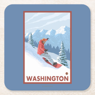 Snowboarder Scene - Washington Kartonnen Onderzetters