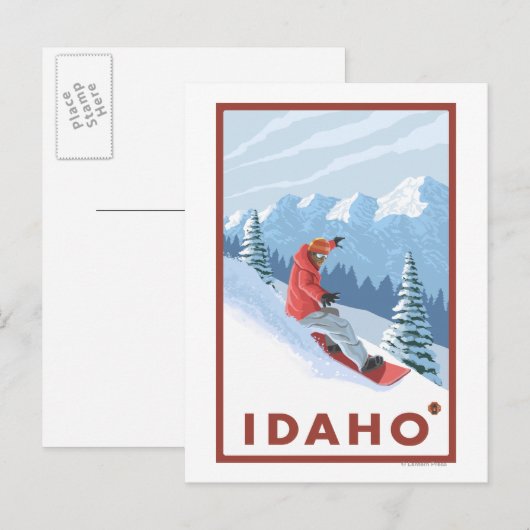 Snowboarder SceneIdahoVintage Travel Poster Briefkaart (Voorkant / Achterkant)