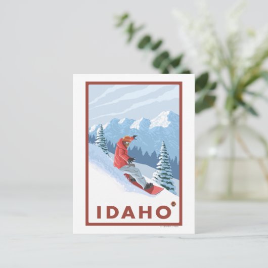 Snowboarder SceneIdahoVintage Travel Poster Briefkaart (Staand voorkant)