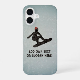 Snowboarder Silhouette op Grunge Kijk - jouw tekst iPhone 16 Hoesje