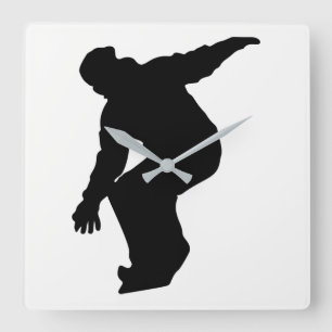 Snowboarder Silhouette Vierkante Klok