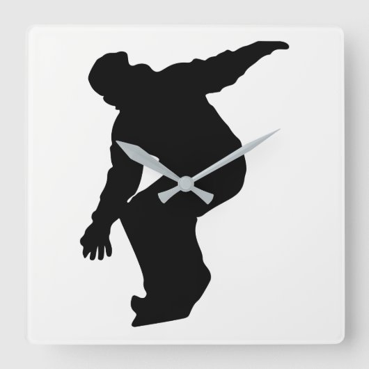 Snowboarder Silhouette Vierkante Klok (Voorkant)