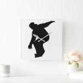 Snowboarder Silhouette Vierkante Klok (Huis)
