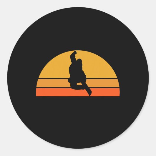 Snowboarder Snow Winter Sunset R Ronde Sticker (Voorkant)