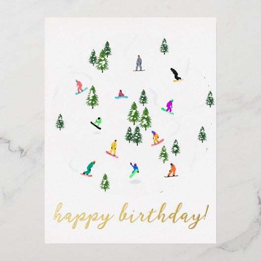 Snowboarder Snowboarding Illustratie Birthday Folie Feestdagen Briefkaart (Voorkant)
