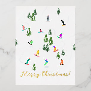 Snowboarder Snowboarding Illustratie Kerstmis Folie Feestdagen Briefkaart