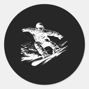 Snowboarder tekenen snowboarden helling ronde sticker