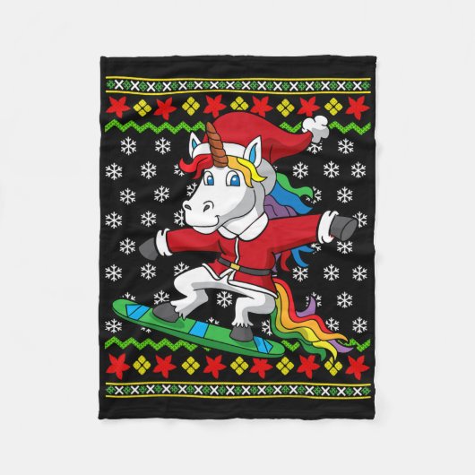 Snowboarder Unicorn Kerstman Snowboarden Kerst S Fleece Deken (Voorkant)