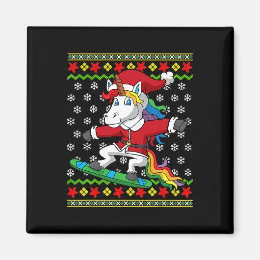 Snowboarder Unicorn Kerstman Snowboarden Kerst S Magneet (Voorkant)