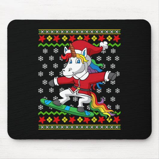 Snowboarder Unicorn Kerstman Snowboarden Kerst S Muismat (Voorkant)