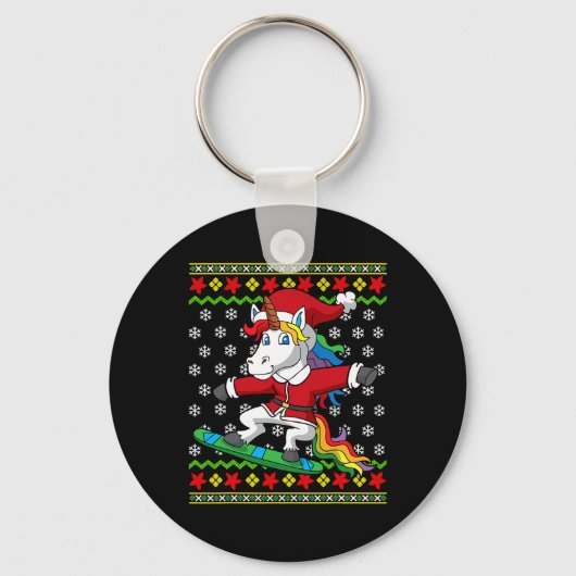Snowboarder Unicorn Kerstman Snowboarden Kerst S Sleutelhanger (Voorkant)