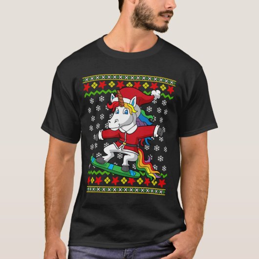 Snowboarder Unicorn Kerstman Snowboarden Kerst S T-shirt (Voorkant)