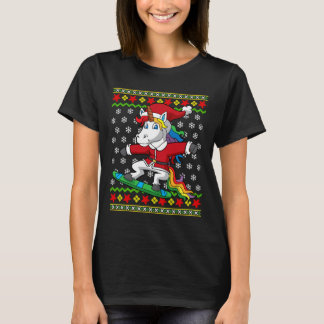 Snowboarder Unicorn Kerstman Snowboarden Kerst S T-shirt
