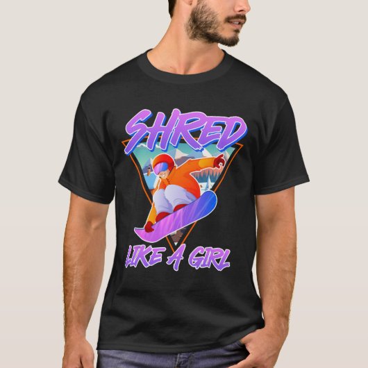 Snowboarder versnipperd als een meisje snowboard m t-shirt (Voorkant)