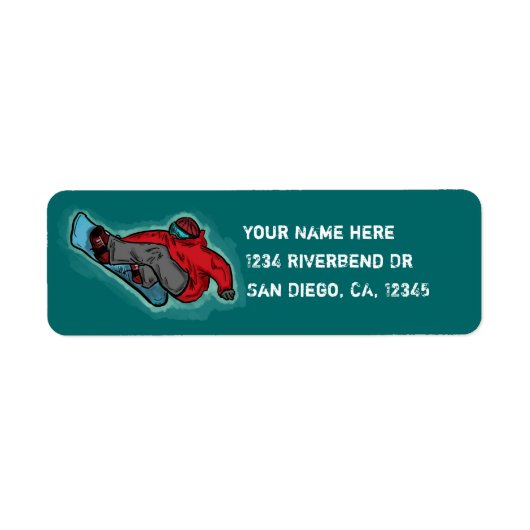 Snowboarder versnippert retouradreslabels etiket (Voorkant)