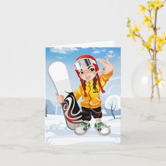 Snowboarder Vouwbare Wenskaart Kaart (Gele Bloem)