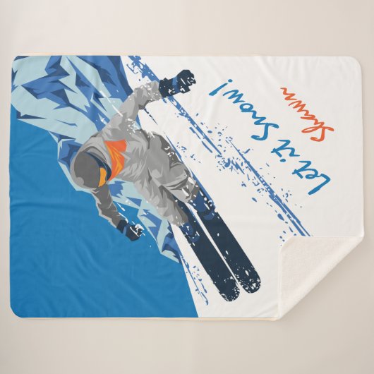Snowboarder Winter Ride, gepersonaliseerd Sherpa Deken (Voorkant (horizontaal))