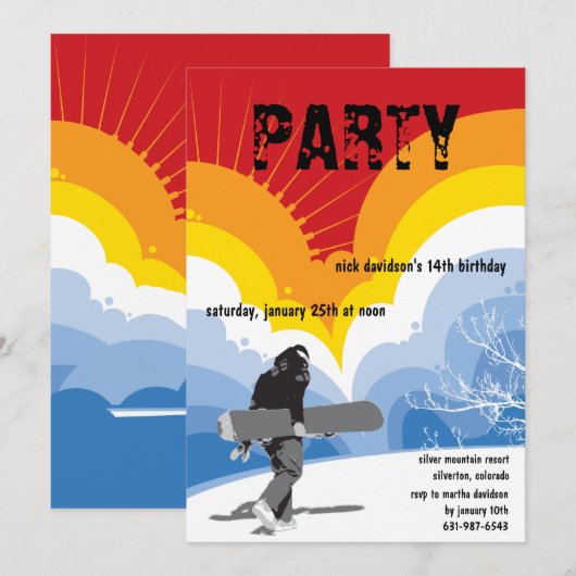 Snowboarder's droomuitnodiging kaart (Voorkant / Achterkant)