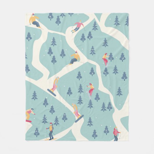 Snowboarders en skiërs rijden in het skioord. Pe Fleece Deken (Voorkant)