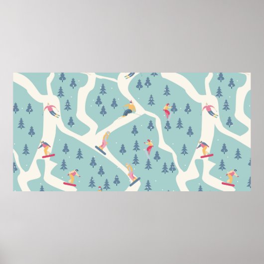 Snowboarders en skiërs rijden in het skioord. Pe Poster (Voorkant)