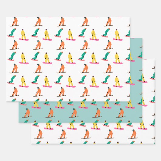 Snowboarders Pattern Holiday Xmas Inpakpapier Vel (Set)