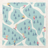 Snowboarders, wintersportplaats, actieve recreatie glazen onderzetter (Voorkant)