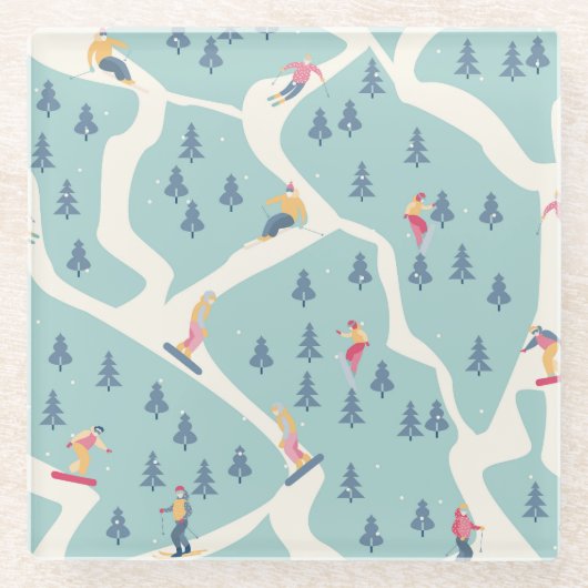 Snowboarders, wintersportplaats, actieve recreatie glazen onderzetter (Voorkant)