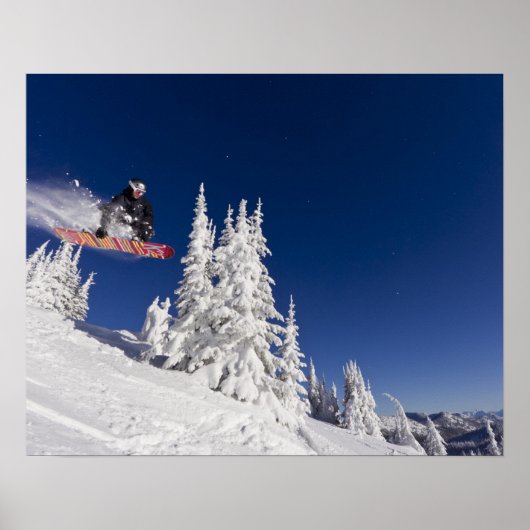 Snowboarding action at Whitefish Mountain Resort Poster (Voorkant)