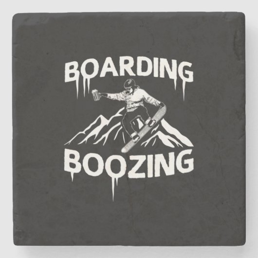 Snowboarding Boozing Stenen Onderzetter (Voorkant)