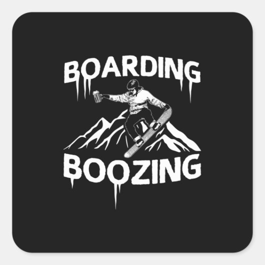 Snowboarding Boozing Vierkante Sticker (Voorkant)