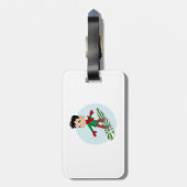 Snowboarding boy cartoon bagagelabel (Achterkant verticaal)