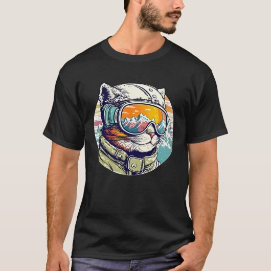 Snowboarding Cat Cool Snowboarder or Skier Mountai T-shirt (Voorkant)