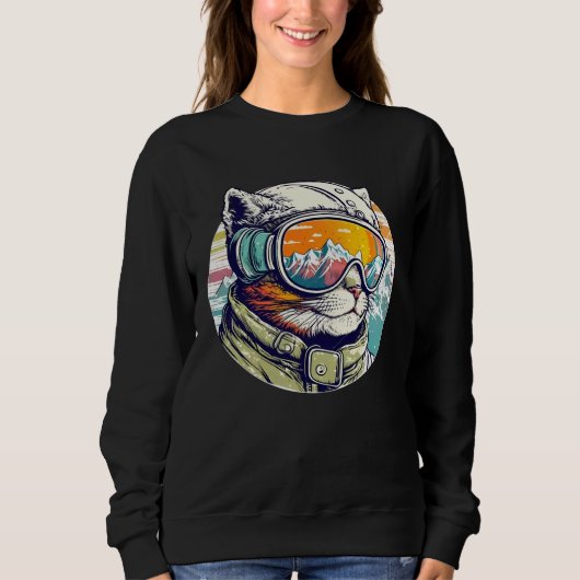 Snowboarding Cat Cool Snowboarder or Skier Mountai Trui (Voorkant)
