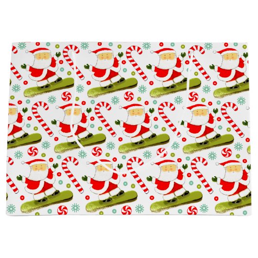 Snowboarding Christmas Holiday Gift Bag Groot Cadeauzakje (Voorkant)