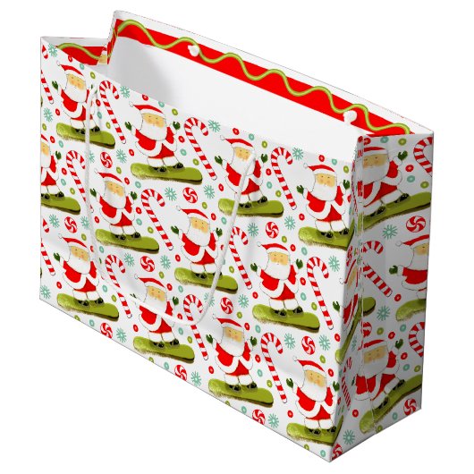 Snowboarding Christmas Holiday Gift Bag Groot Cadeauzakje (Voorkant Gekanteld)