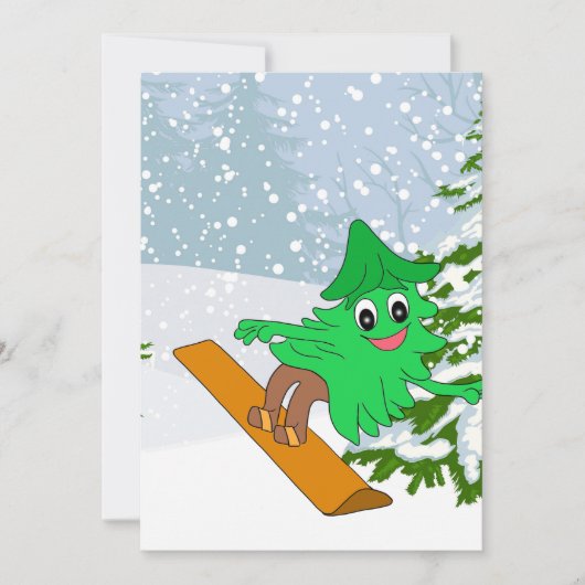 Snowboarding Christmas Tree Feestdagenkaart (Voorkant)