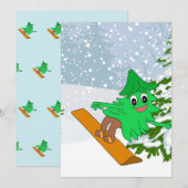 Snowboarding Christmas Tree Feestdagenkaart (Voorkant / Achterkant)