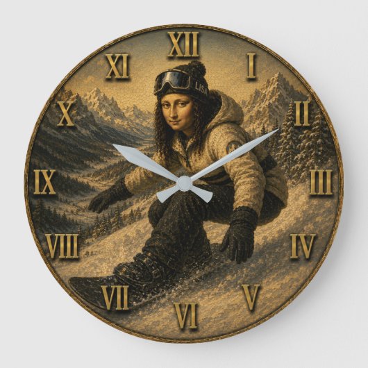 Snowboarding Funny Mona Lisa Snowboarder Gift Grote Klok (Voorkant)