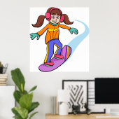 Snowboarding Girl Snow Fun Poster (Thuiskantoor)